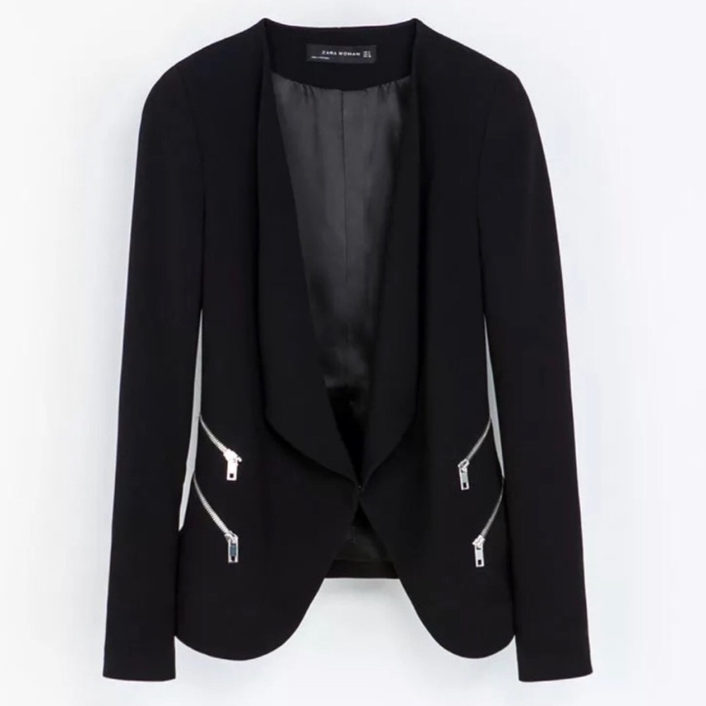 Zara Open Front Zippered Blazer Size Small